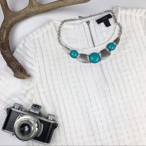 J. CREW White Shadow Stripe Sheer Blouse